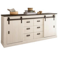 SIDEBOARD weiß Pinie, anthrazit Landhaus, Kommode 201 cm - Anthrazit/Weiß, Holzwerkstoff/Metall (201/91/43cm) - Furn.Design