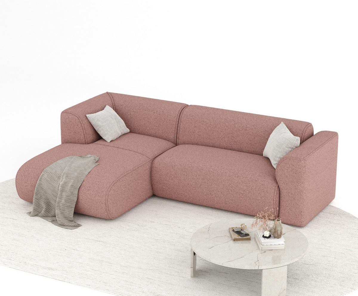 ECKSOFA Melani Rosa Webstoff - Pink/Schwarz, Holz/Holzwerkstoff (253/153cm) - Maison de Reve