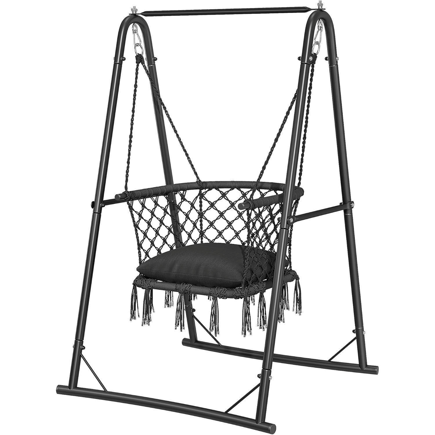 HÄNGESESSEL mit Gestell Grau 150 kg - Schwarz, Metall (93/1.5/105cm)
