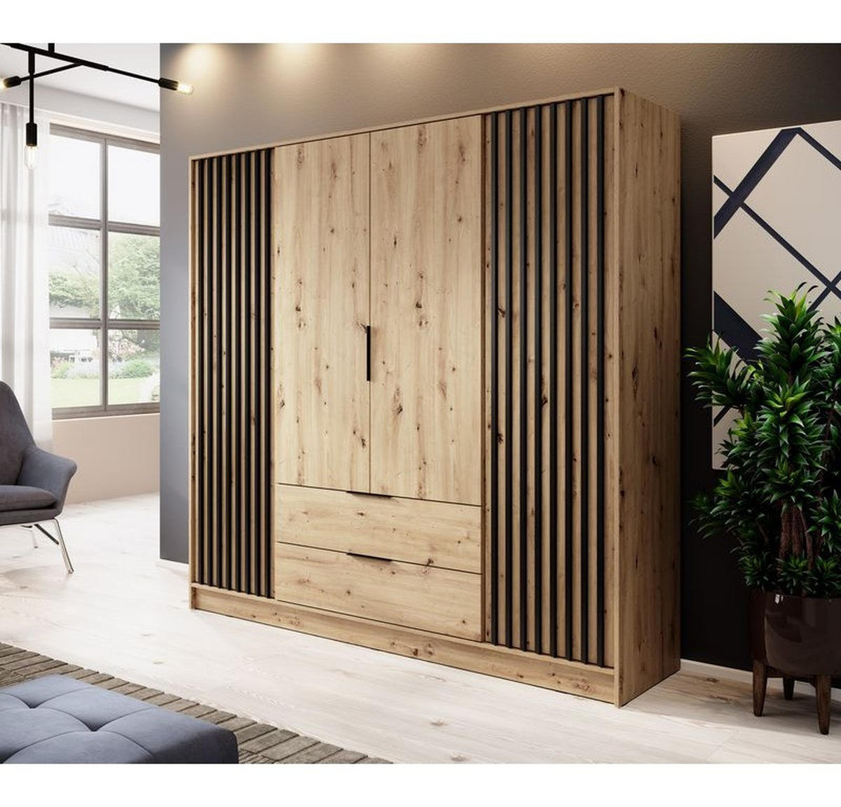 KLEIDERSCHRANK – 206 cm – Nelly – Eiche - Eiche Artisan, Holzwerkstoff (206/200/51cm) - hi-markt