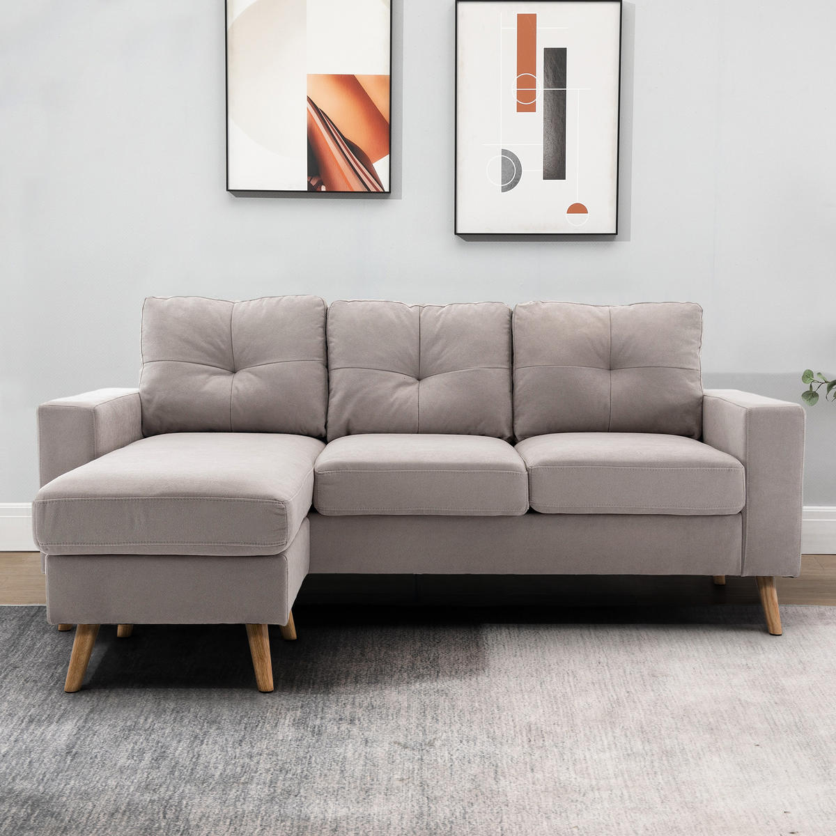ECKSOFA Eckcouch in L-Form, Eckgarnitur in Leinenoptik Couchgarnitur Hellgrau - Hellgrau, Textil (136/193cm) - HOMCOM