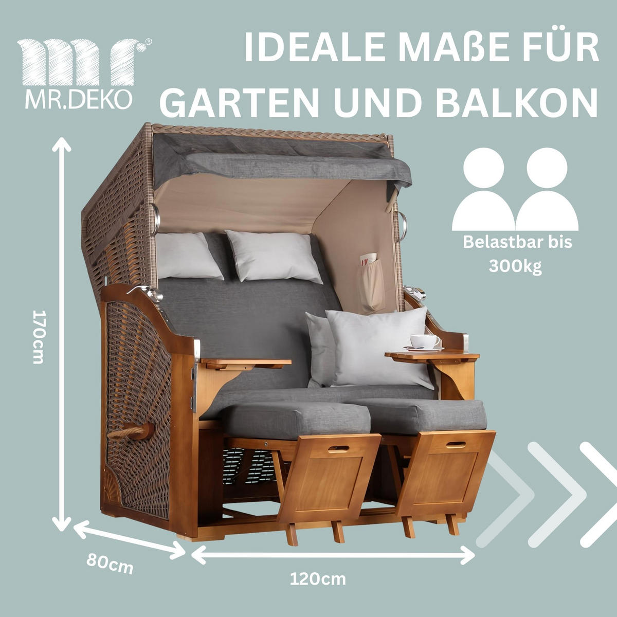 STRANDKORB Schleswig Pinie 2-Sitzer - Braun/Grau, Metall (120/160/80cm) - Mr. Deko