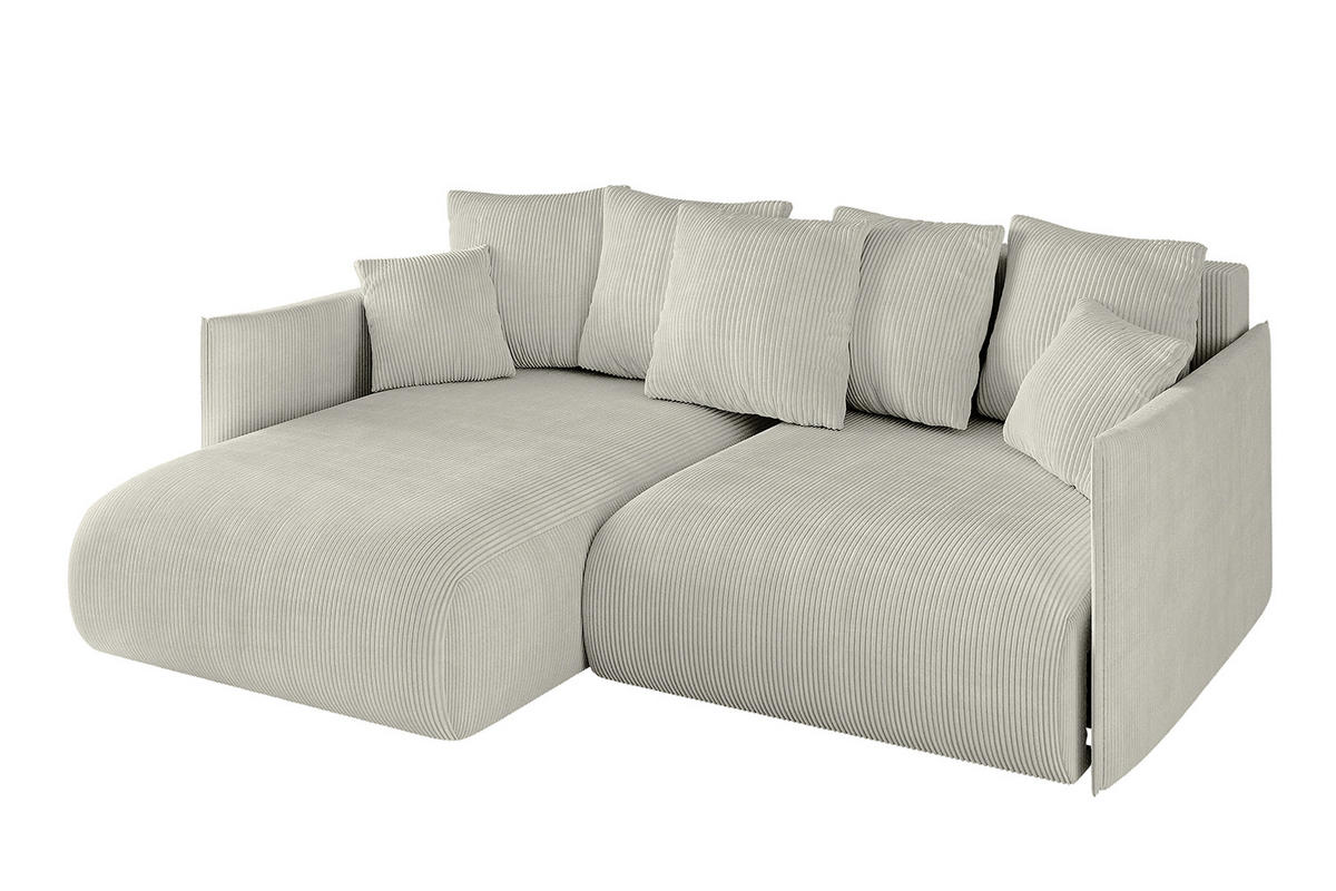 ECKSOFA mit Schlaffunktion und Bettkasten ONESK-L 208x165x40 Hellgrau Cord - Hellgrau, Holzwerkstoff/Kunststoff (208/165cm) - ALTDECOR