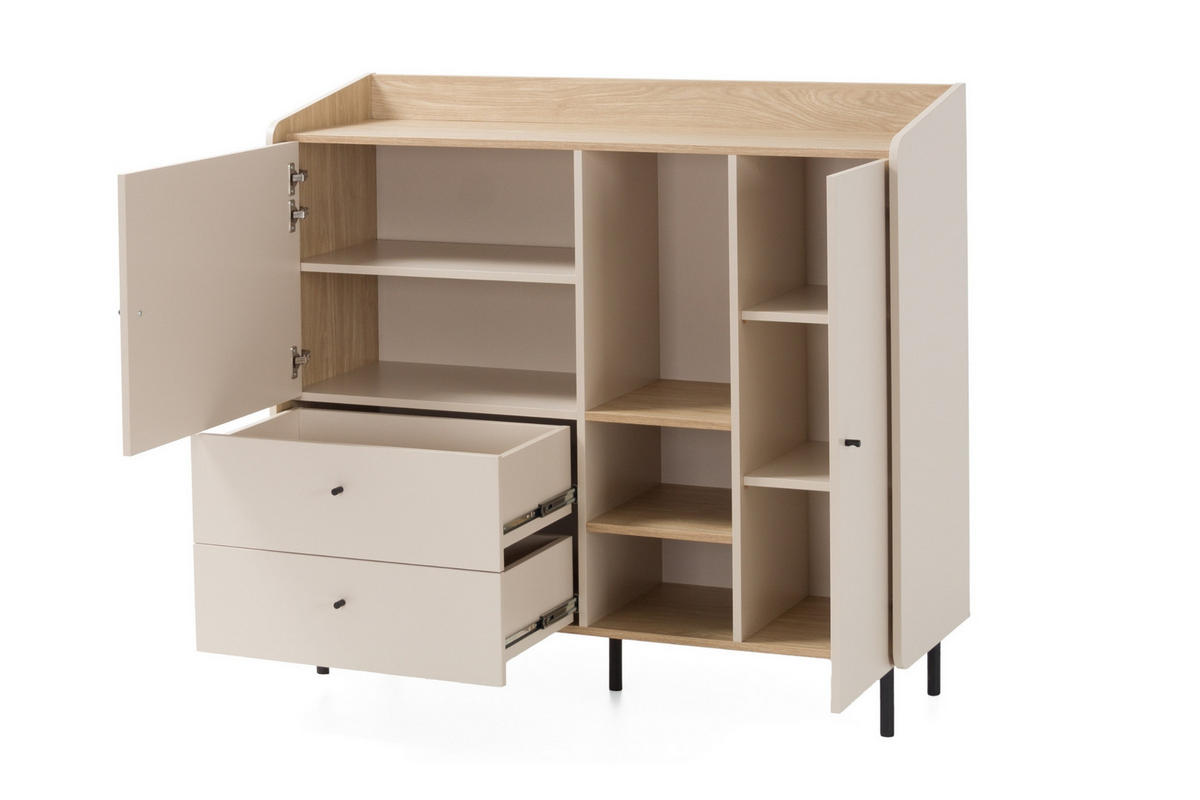 KINDERKOMMODE ALBI 08 125/42/115 in Sandbeige / Geölte Eiche - Eichefarben/Beige, Holzwerkstoff (125/115/42cm) - Deine Möbel 24