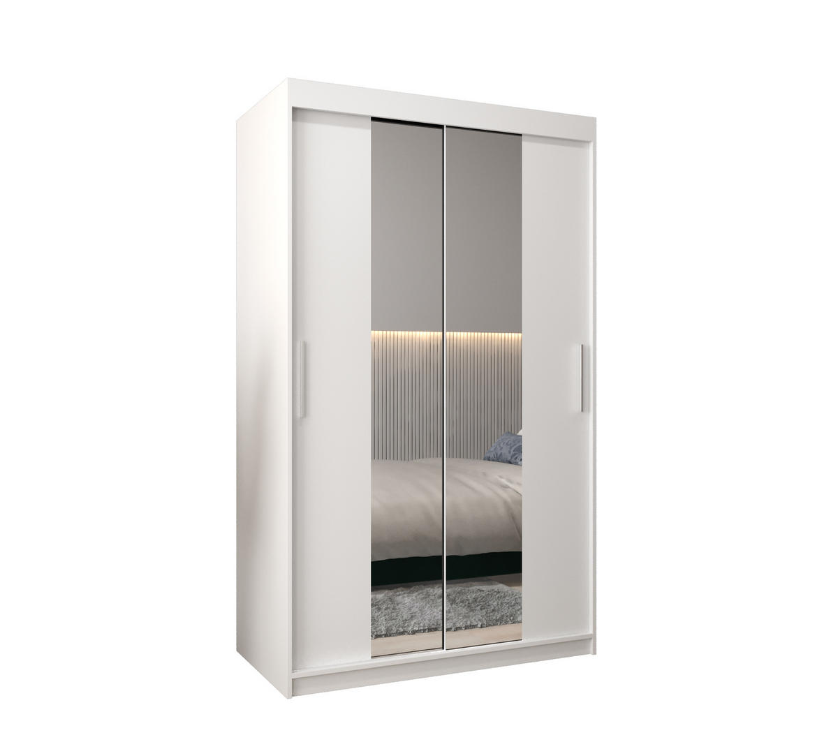 SCHWEBETÜRENSCHRANK 200/120/62 2-türig - Silberfarben/Weiß, Holz/Kunststoff (120/200/62cm) - MÖBEL KRYSPOL