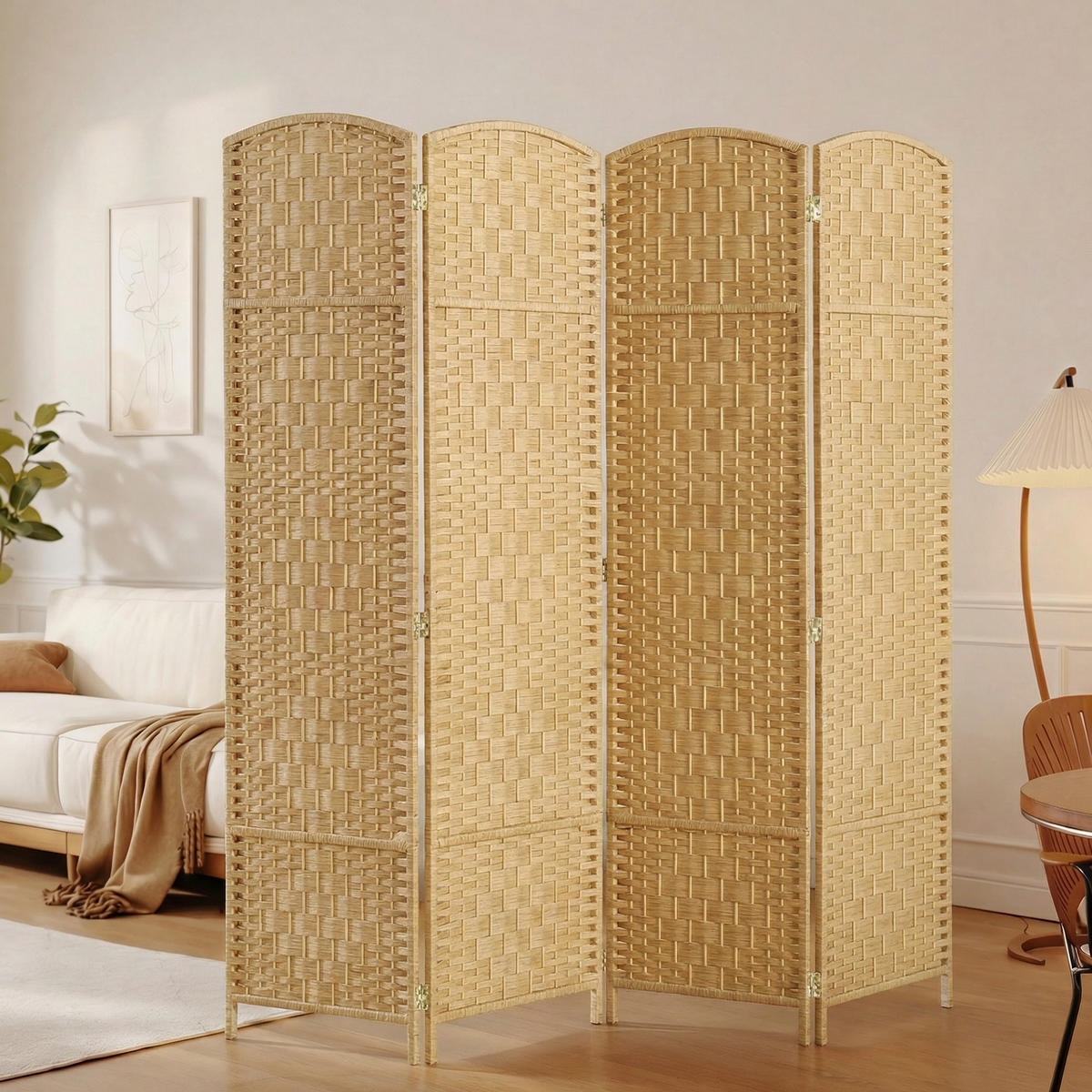 PARAVENT DE-14275 klappbar 4 Paneele 180x180 cm Natur - Naturfarben, Kunststoff (180/180/1.7cm) - ComfortXL