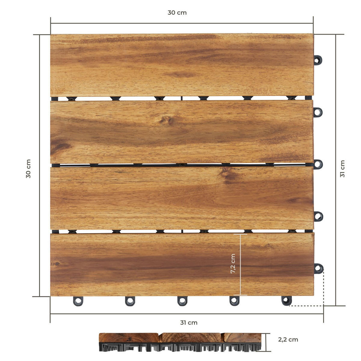 TERRASSENFLIESEN Tabula 40er Set, 31 x 31 x 2,2 cm, braun - Braun, Holz (31/31/2.2cm) - tectake