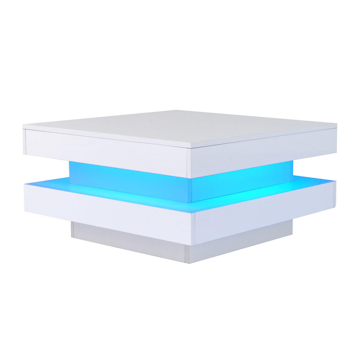 COUCHTISCH 70/70/36 cm in Weiß Hochglanz mit LED-Beleuchtung - Weiß, Holzwerkstoff (70/70/36cm) - Flora Grace