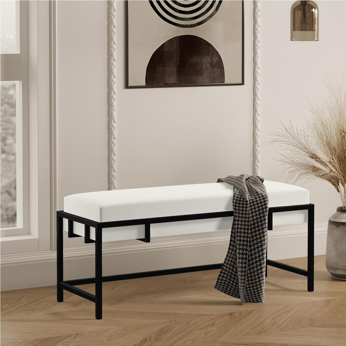 POLSTERBANK LAMO 100 Hellgrau, Schwarzes Gestell - Hellgrau/Schwarz, Textil/Metall (100/45/35cm) - Bettso