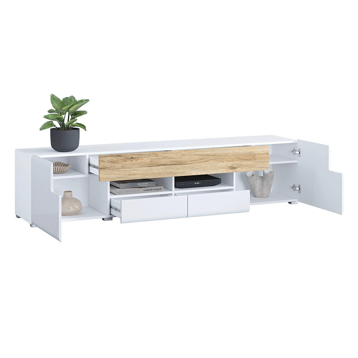TV STOLÍK Jules Biela a drevo - biela/farba duba, kompozitné drevo (208/47/39cm) - Petits-meubles