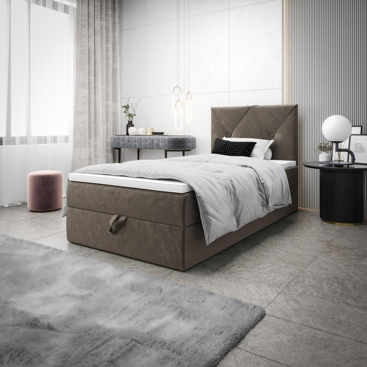 BOXBETT ALTEA 100x200 Monolith 15, mit Matratze H3, Bonell und Topper, Braun - Braun, Holz/Kunststoff (100/200cm) - Bedante