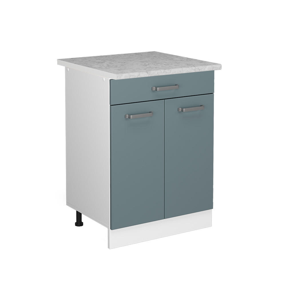KÜCHENUNTERSCHRANK R-Line Blau-Grau 60 cm mit Schublade, AP Marmor - Blaugrau/Weiß, Holzwerkstoff (60/81.6/60cm) - Vicco