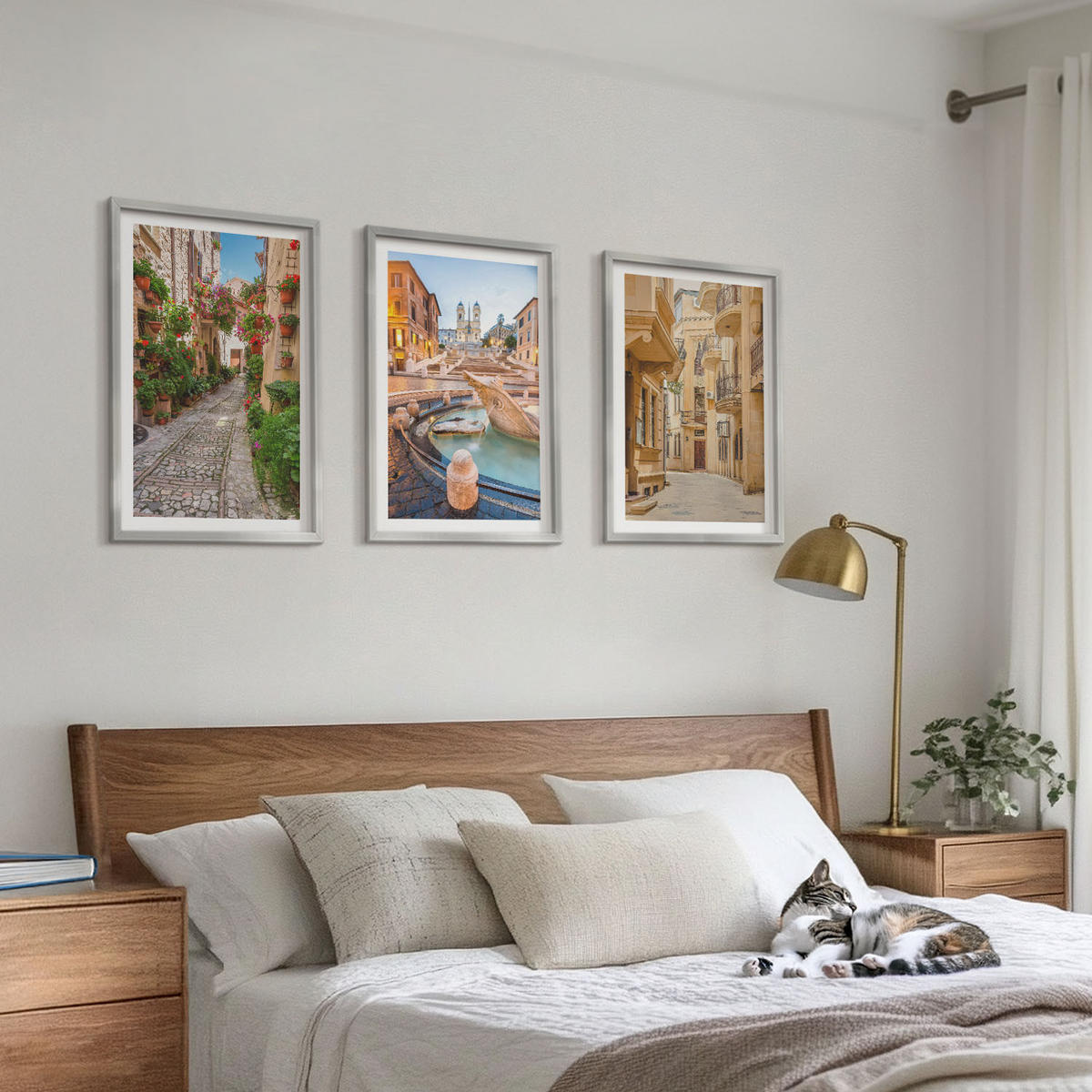 BILDER SET 3er Set - 40x60 cm Silberner Rahmen - Die bezaubernden Straßen des Brunnens - Silberfarben, Kunststoff (40/60cm) - TULUP