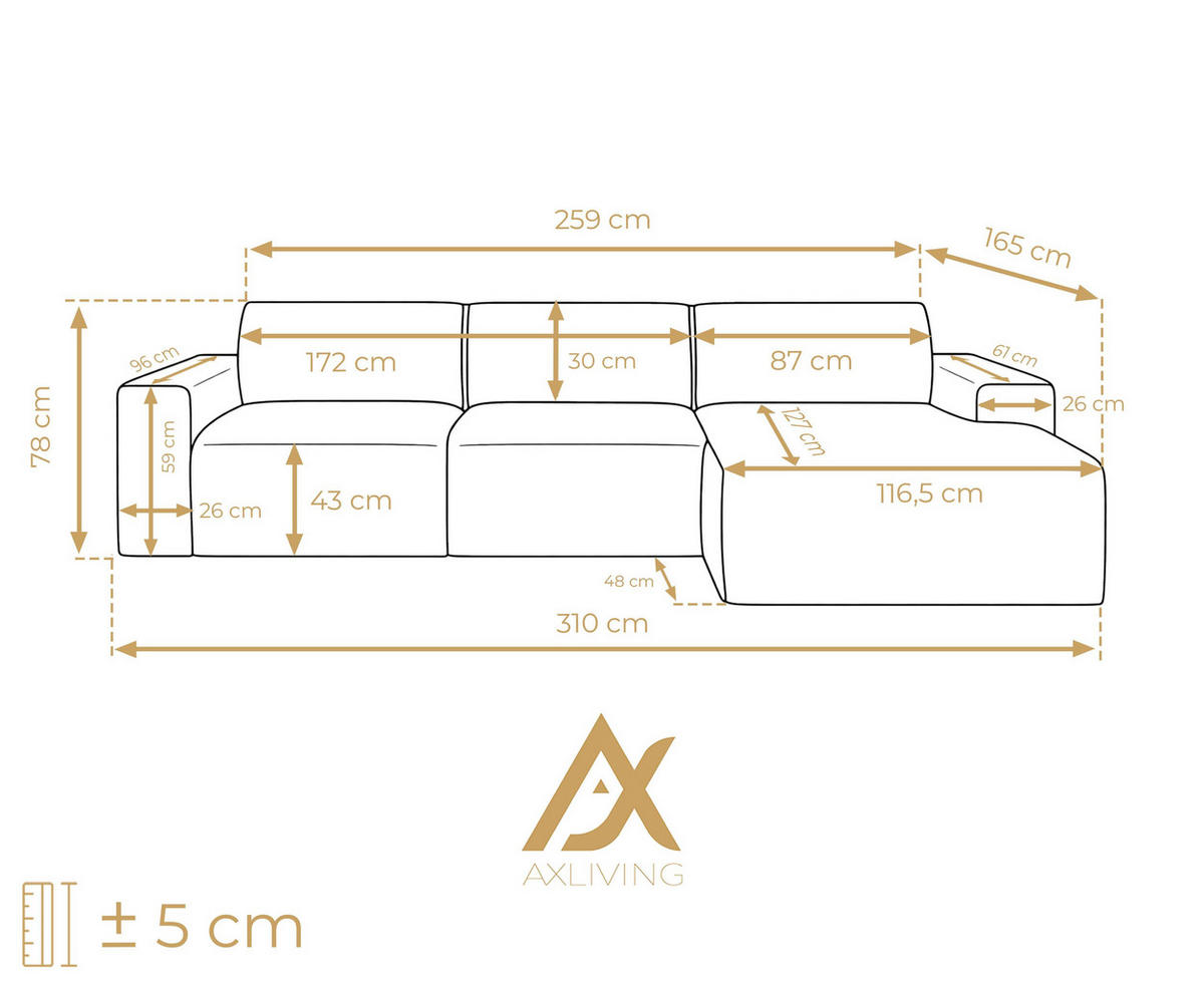 ECKSOFA L Form Didim mini Taupe 310/165/78 cm – stilvolle kleine Eckcouch R - Taupe/Schwarz, Kunststoff/Textil (310/165cm) - AX Living