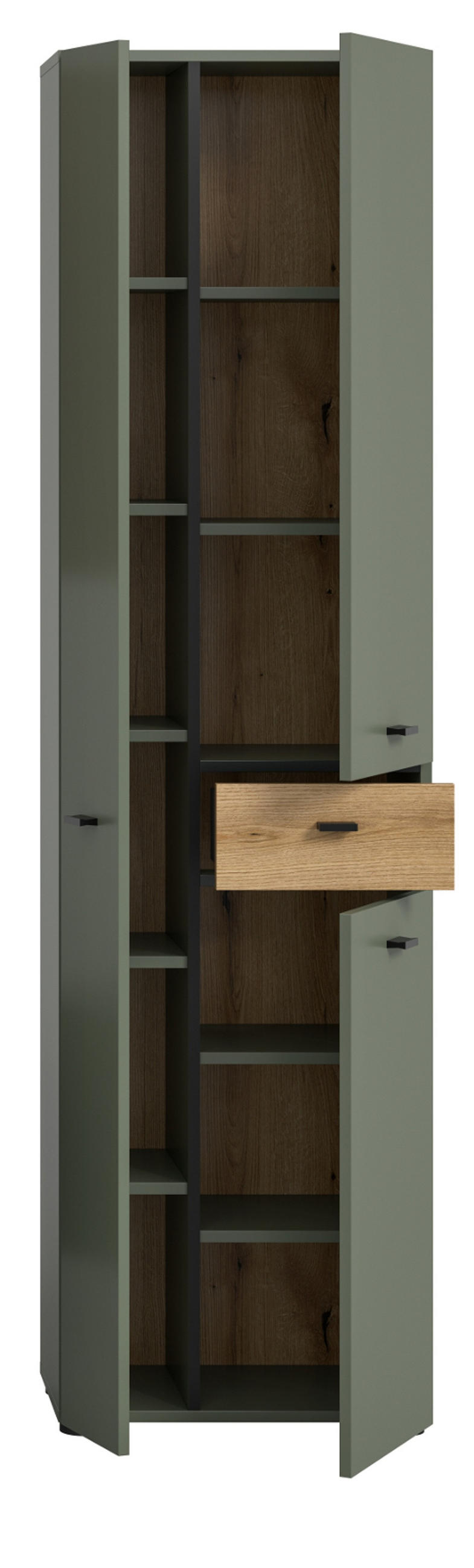 HOCHSCHRANK grün, Evoke Eiche 51 x 191 cm, Badschrank mit viel Stauraum - Eichefarben/Schwarz, Holzwerkstoff/Kunststoff (51/30/191cm) - Inn.Furn