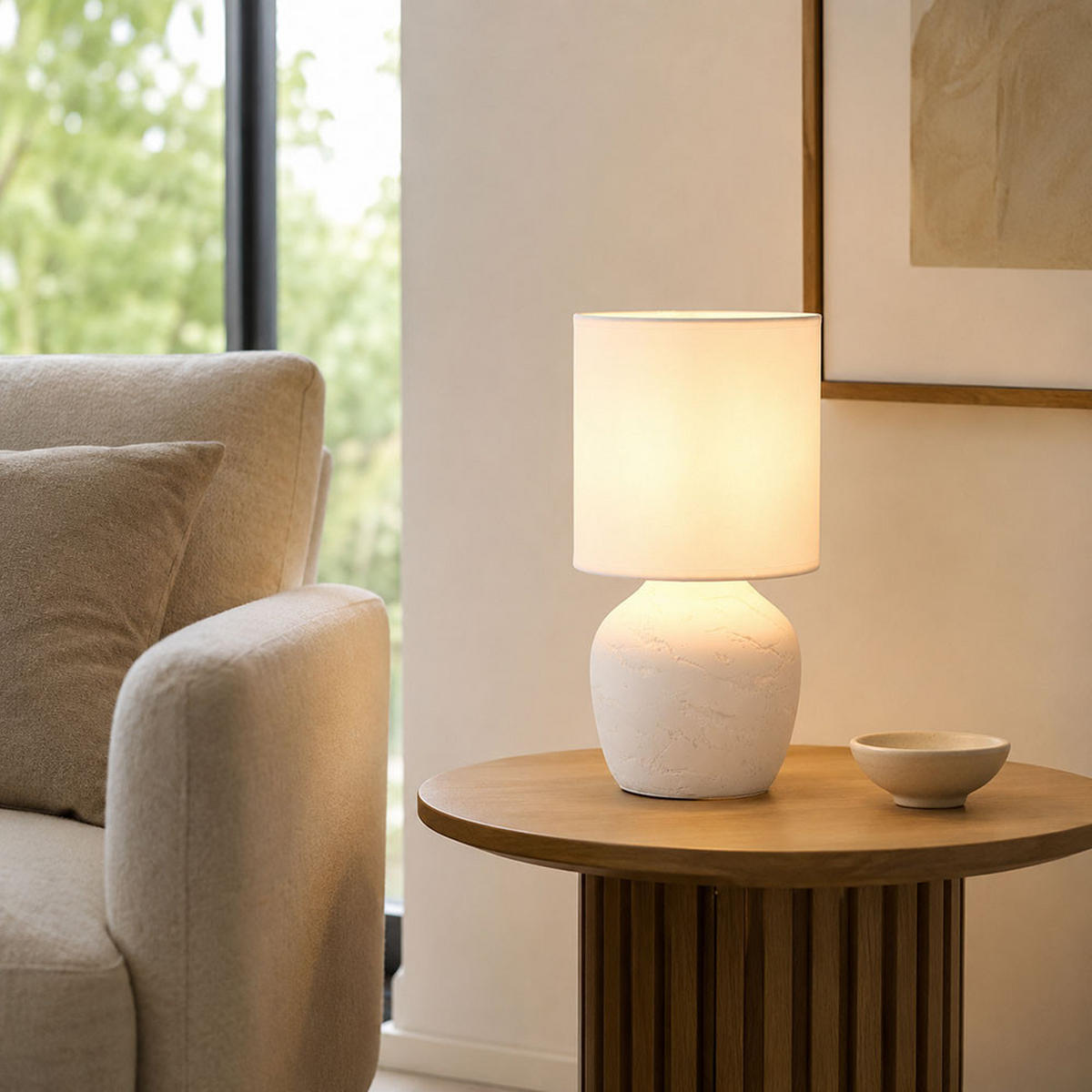 TISCHLEUCHTE Keramik Weiß - Weiß, Textil (16/16/31.5cm) - Globo Lighting