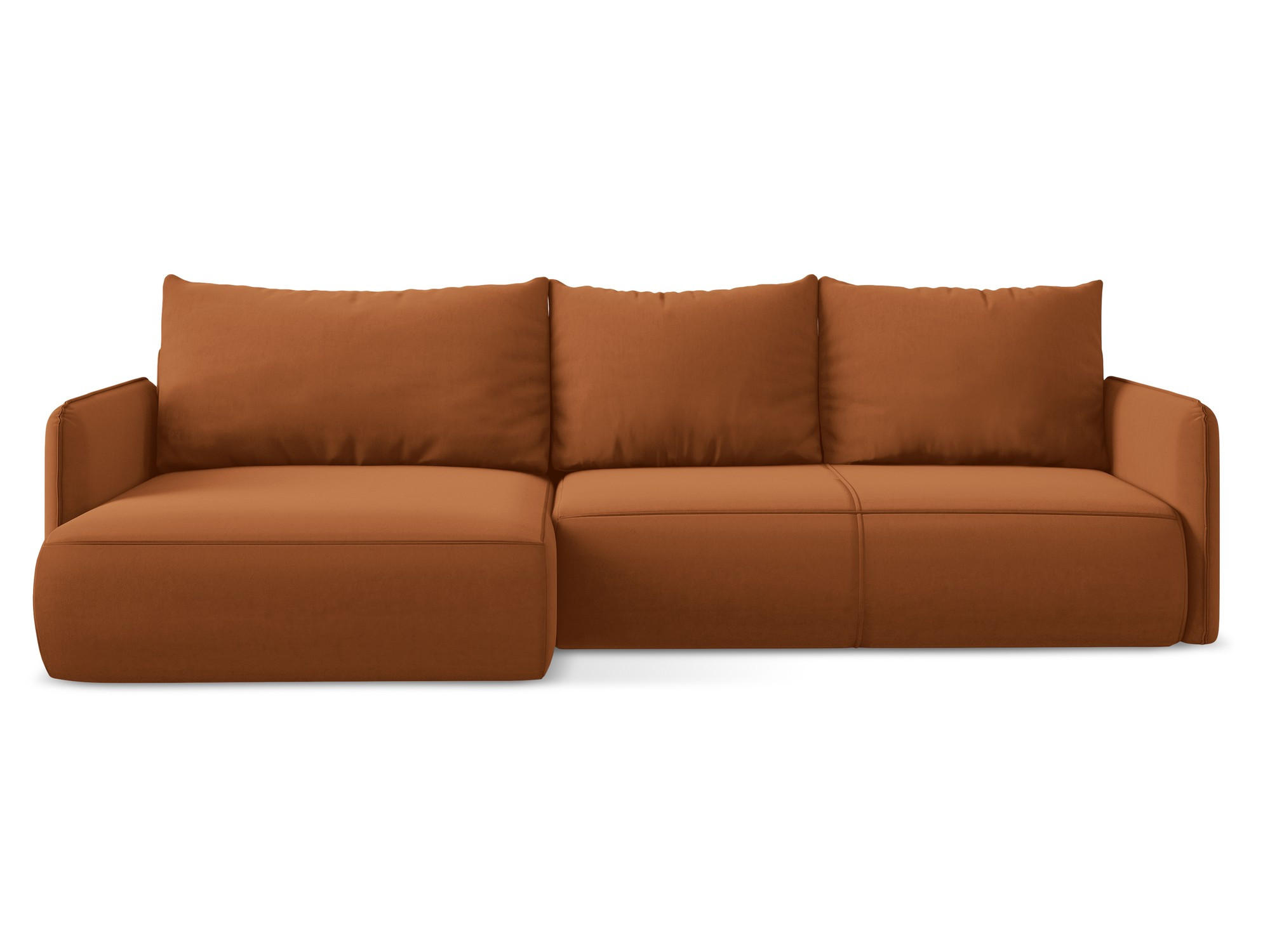 ECKSOFA mit Schlaffunktion Samt Stoff Orange - Terra cotta/Schwarz, Kunststoff/Textil (148/240cm) - Makamii