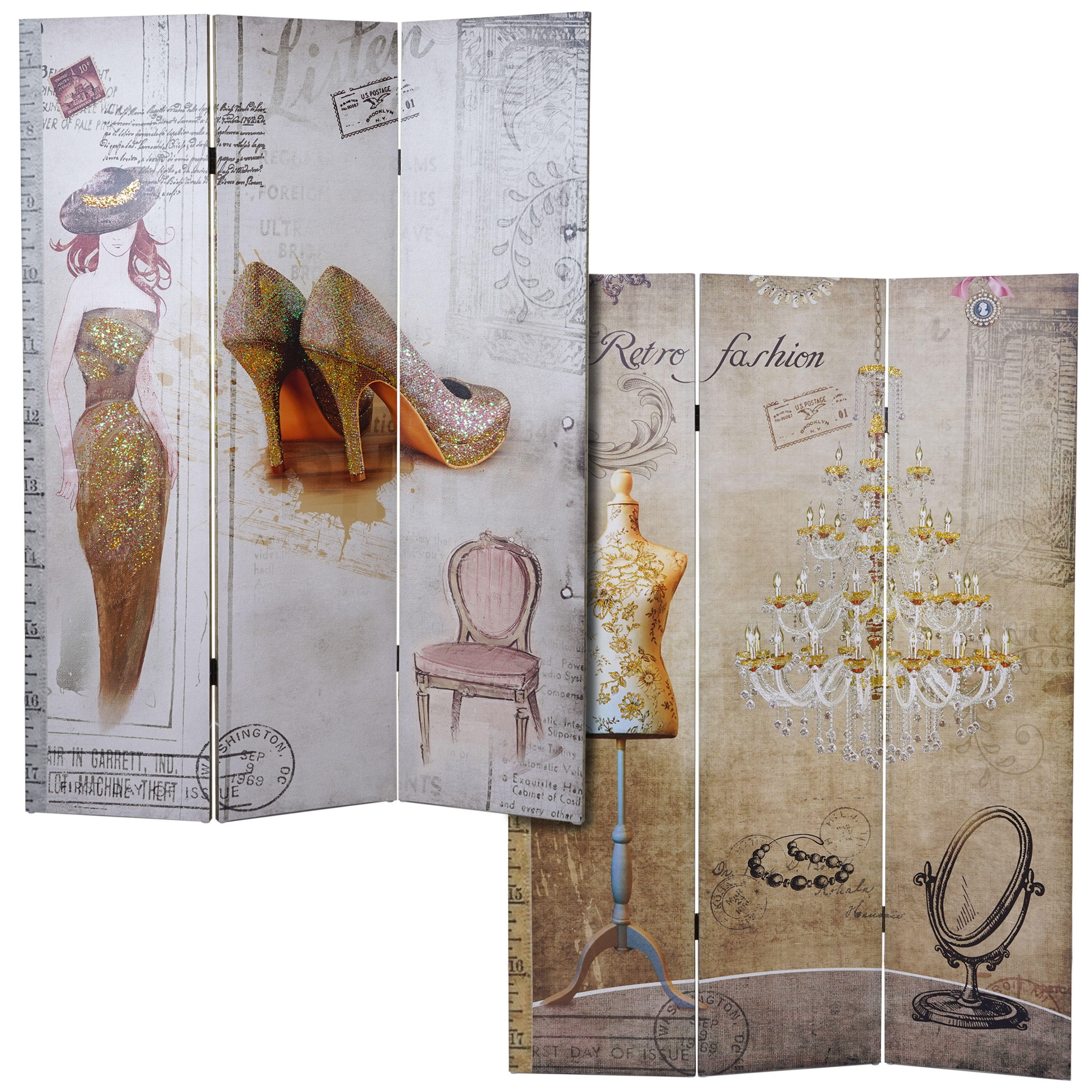 FOTO-PARAVENT RETRO Weiß, Gold - Goldfarben/Weiß, Holz (120/180/2cm) - MCW