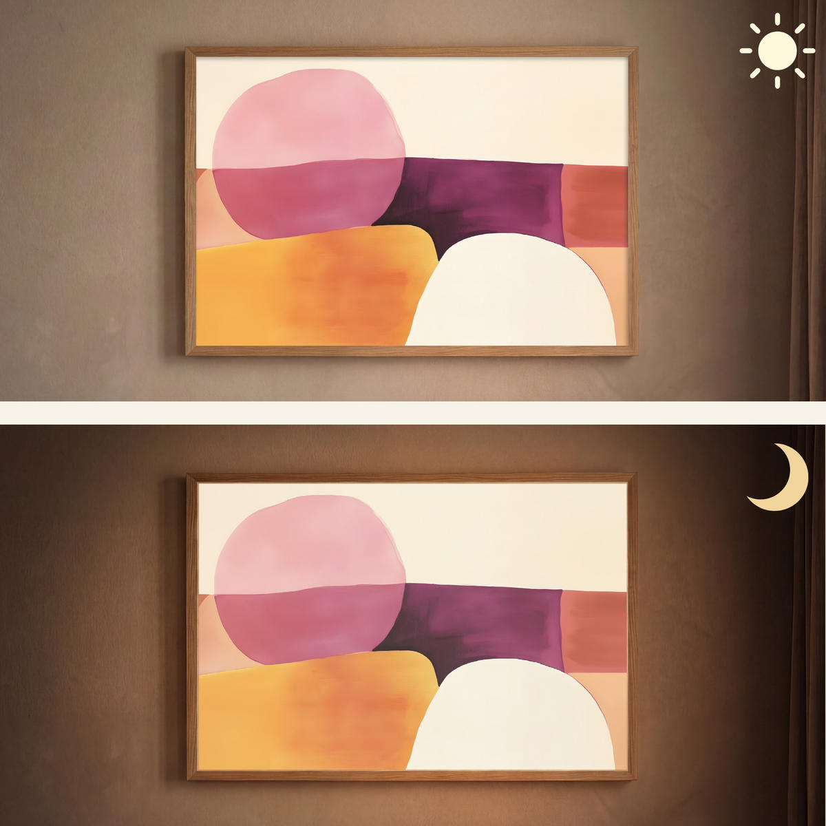 NÁSTĚNNÁ LAMPA S AKUMULÁTOREM Tvary - abstraktní - barevné 90x60 cm - růžová, kompozitní dřevo (90/60/8cm) - OnlyWow