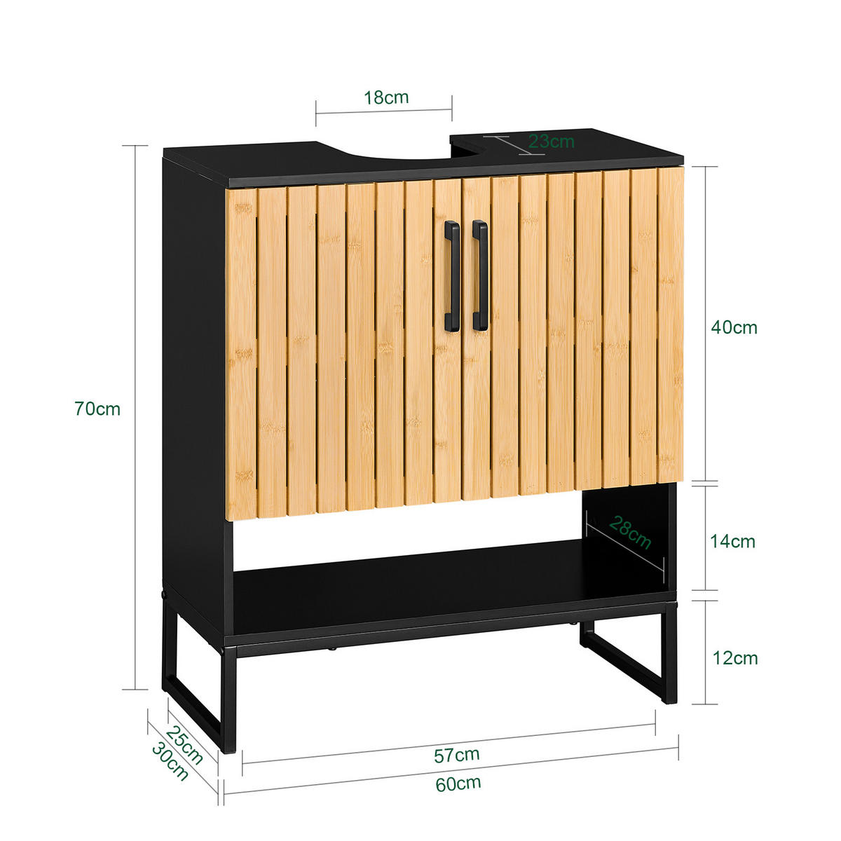 WASCHBECKENUNTERSCHRANK Schwarz - Schwarz, Holzwerkstoff (60/70/30cm) - SoBuy