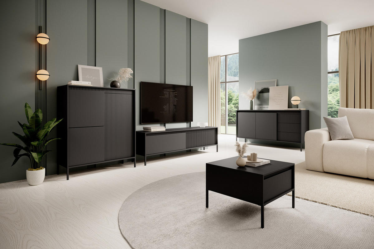 HIGHBOARD Cindy in Schwarz 104/123/40 cm - Schwarz, Holzwerkstoff/Metall (103.5/123.4/39.5cm) - WFL GROUP