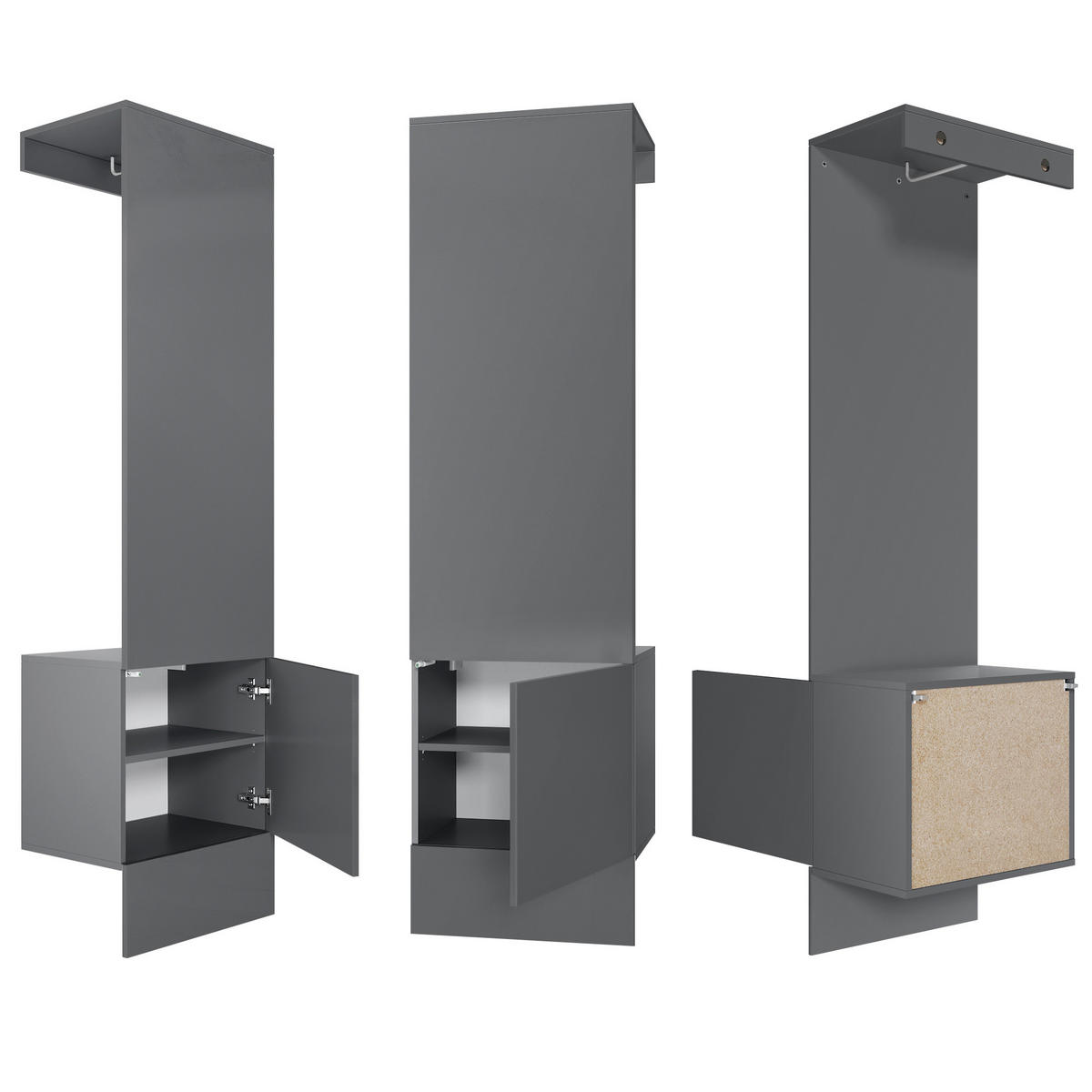 GARDEROBE Carlton Anthrazit matt - Anthrazit, Holzwerkstoff (52/193/35cm) - Vladon