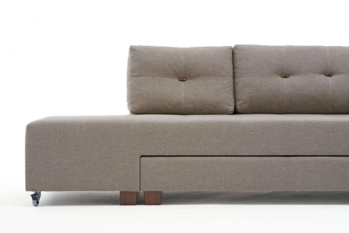 ECKSOFA mit rollbarer Schlaffunktion - Beige/Walnussfarben, Holzwerkstoff/Kunststoff (206/280cm) - myHomelando