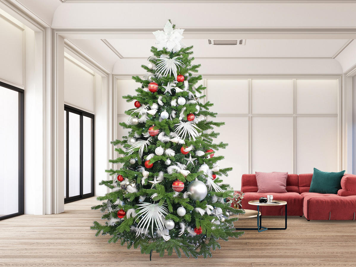 LAALU CHRISTBAUMKUGEL-SET 213 Stück im Karton POLAR RED für Weihnachtsbäume 300-600 cm - Rot/Silberfarben, Glas/Kunststoff (60/50/80cm) - LAALU
