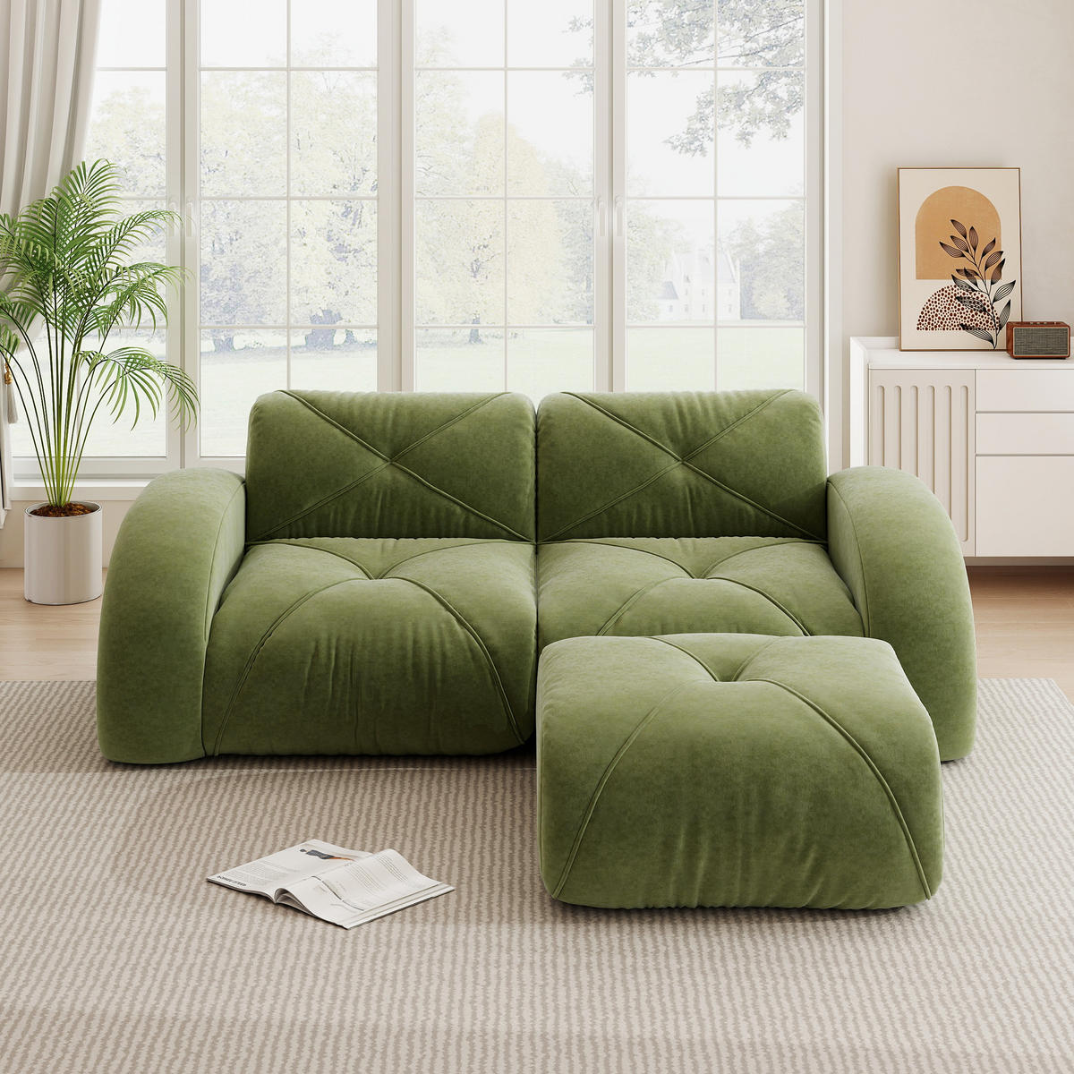 2-SITZER ECKSOFA Chenille Grün - Grün, Textil (204/171cm) - WISHDOR