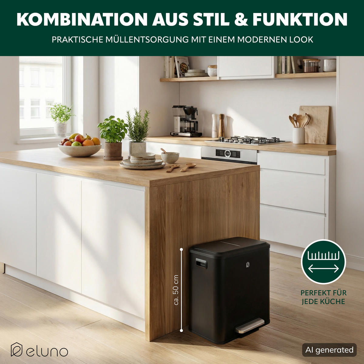 ABFALLEIMER 30 Liter, schwarz - Schwarz, Metall (42.5/50/33.5cm) - eluno