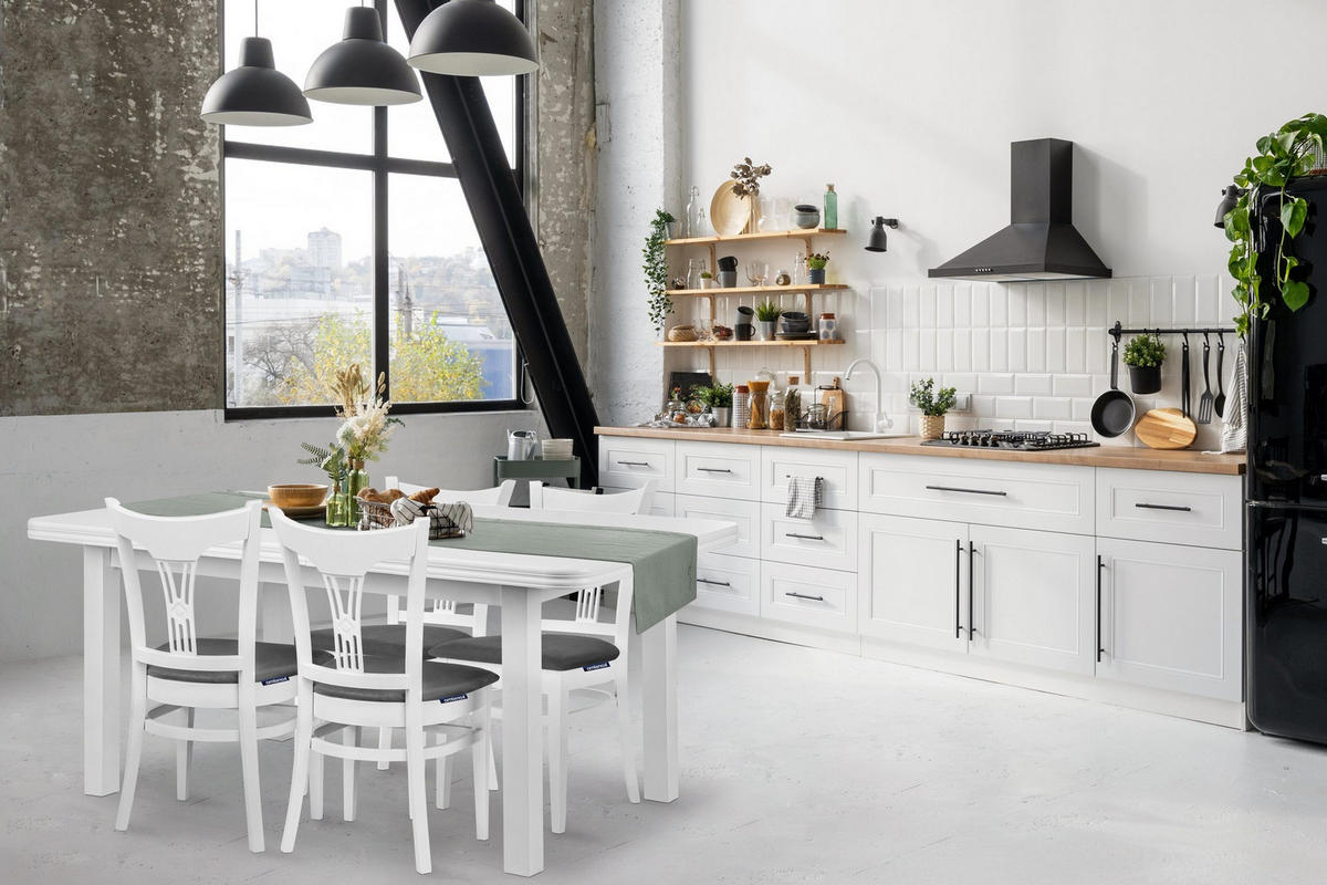 ESSTISCH COSPE ausziehbar bis 220cm, weiß - Eichefarben/Weiß, Holz (140/77/80cm) - KONSIMO®
