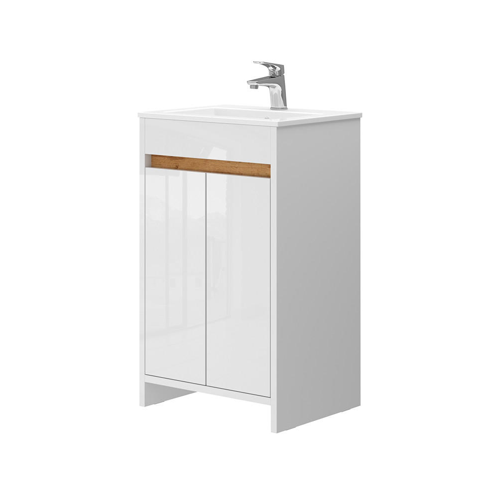 BADRUMSMÖBELSET Lemgo Vit högblank 2 delar, med handfat och 2 gångjärnsdörrar Vit högglans 81/49/40 cm