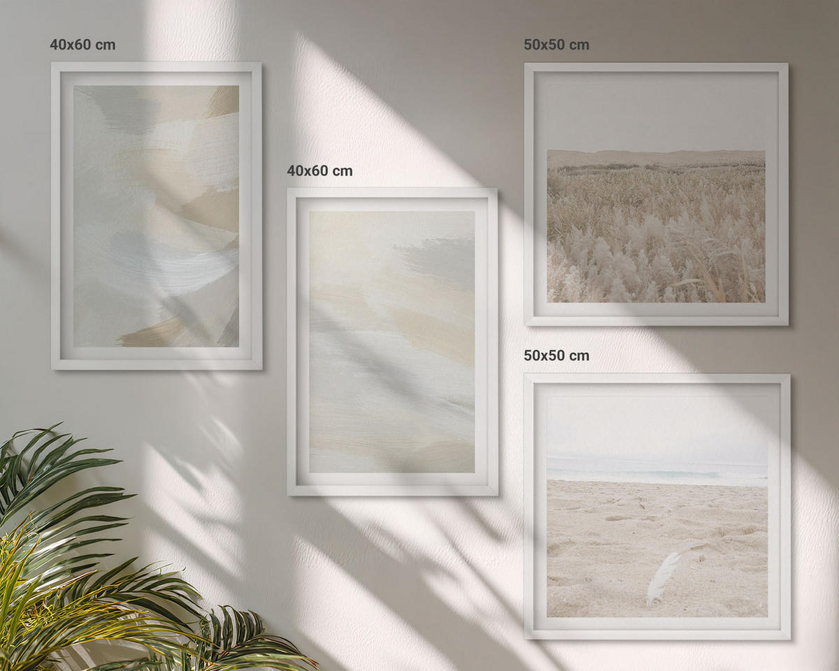 WANDBILDER 4er-Set - 50x50 cm & 40x60 cm Weißer Rahmen - Abstrakter Hintergrund mit feinen Strichen - Weiß, Kunststoff (50/50cm) - ArtPrintCave