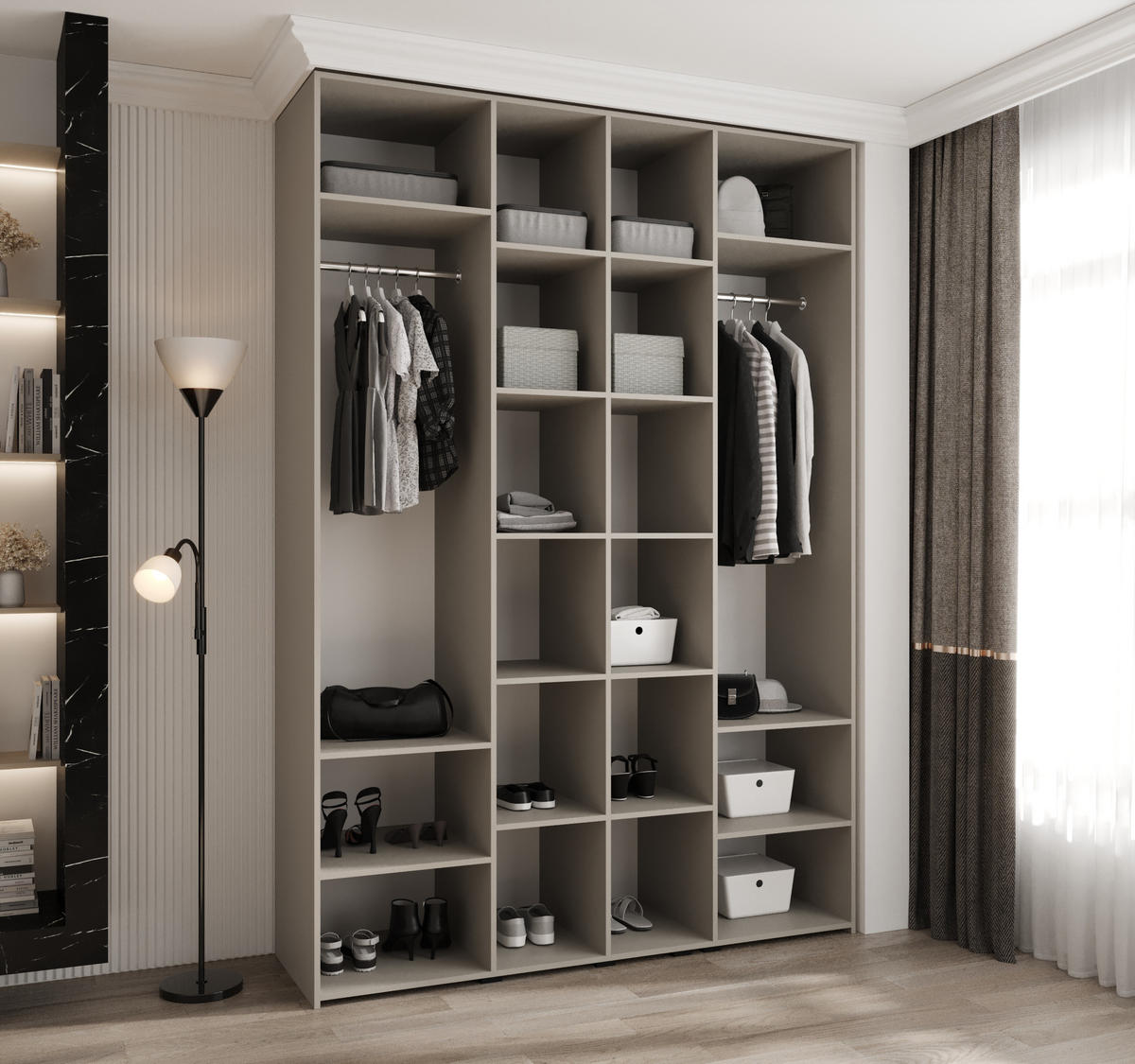 DREHTÜRENSCHRANK 245,5/170/50 4-türig - Kaschmir/Schwarz, Holz/Metall (170/245.5/50cm) - Abiks Möbel