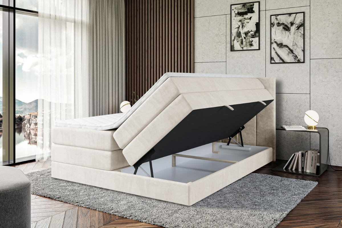 BOXSPRINGBETT MOETI KING - 120x200 - H3/H4 - Creme - Creme, Holzwerkstoff (120/200cm) - ALTDECOR