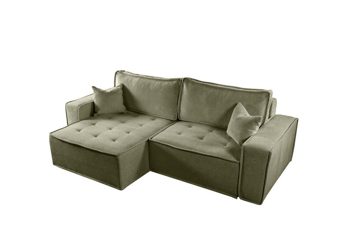 ECKSOFA Schlafsofa Flosi In Raven - Grün, Holzwerkstoff/Textil (248/140cm) - Fun Möbel
