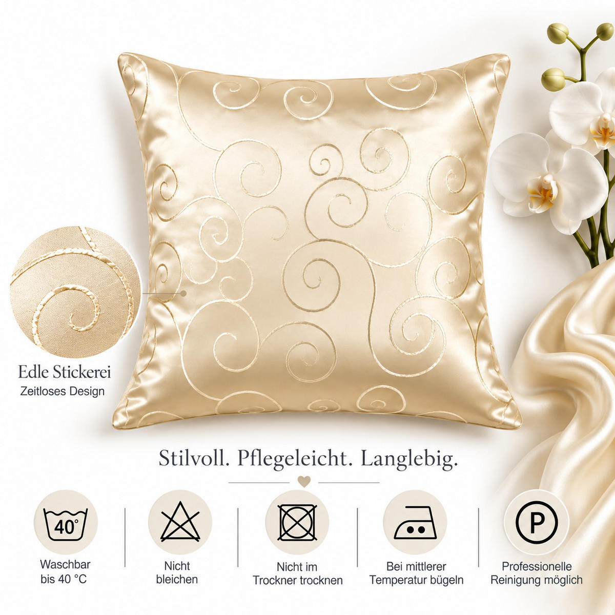 KISSENBEZUG 60/60 cm Creme Damast Circle - Creme, Textil (60/60cm) - TiborTex