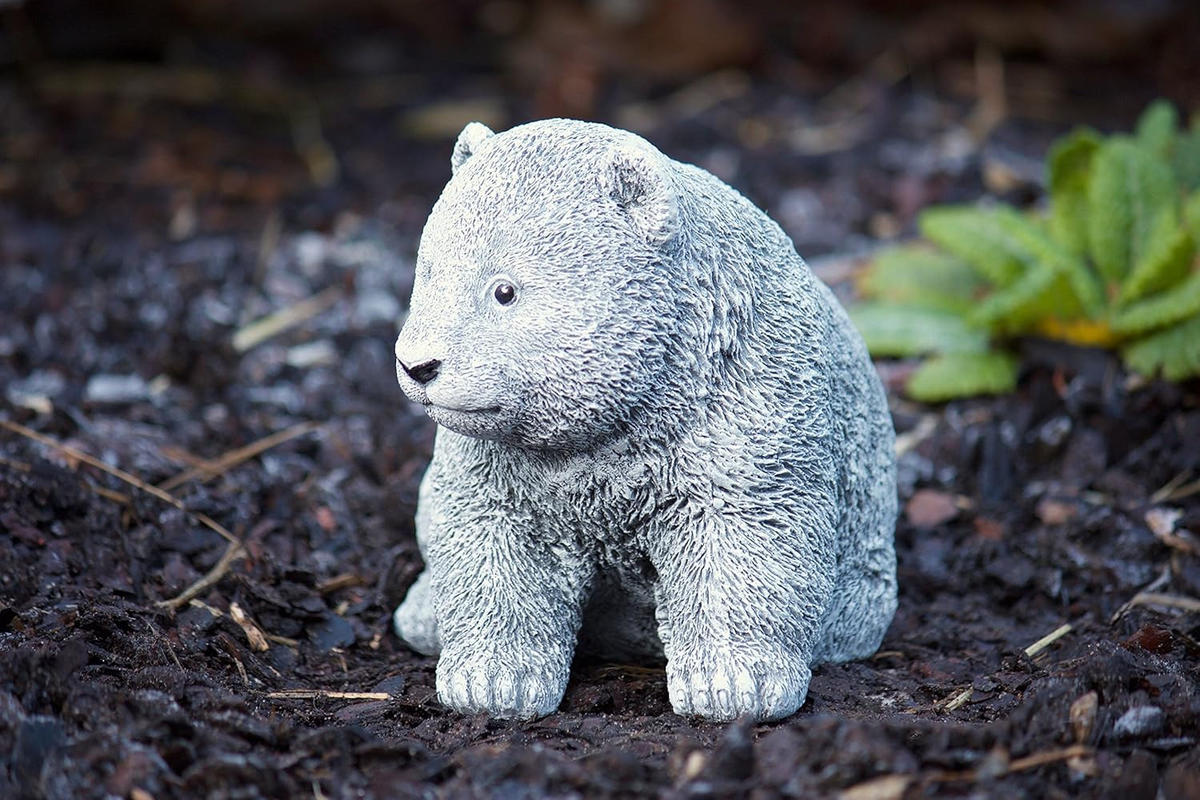 STEINFIGUR Kleiner Bär Bärchen Panda, Frostfest, massiver Steinguss - Grau, Stein (10/12/14cm) - stoneandstyle