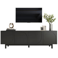 TV ormarić 175/38/56 cm crni od MDF-a i iverice s 4 vrata i podesivim policama - crna, drvni materijal (175/56/38cm) - OKWISH