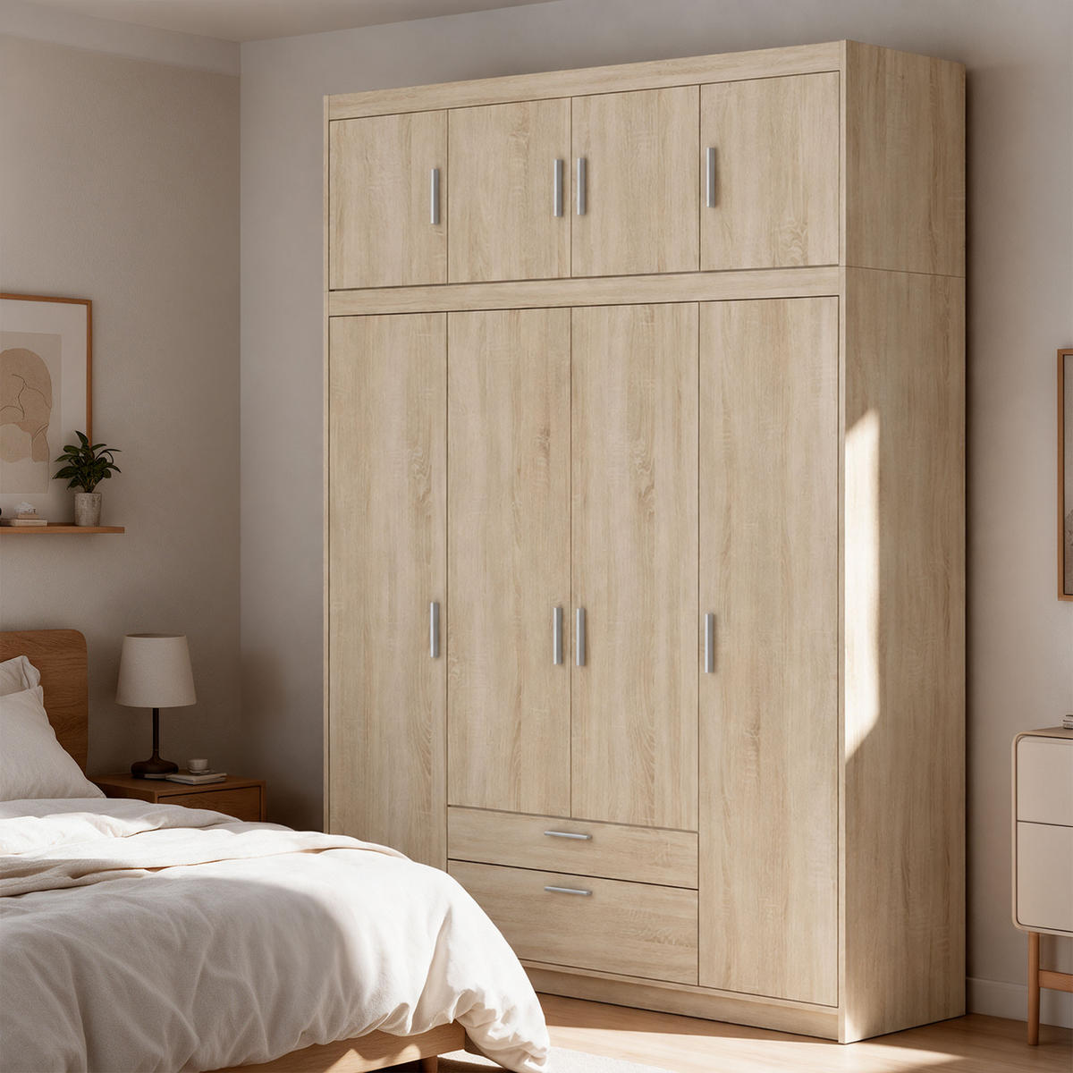DREHTÜRENSCHRANK Elena mit 4 Türen und 2 Schubladen, mit Aufsatz Sonoma Eiche - Sonoma Eiche, Holzwerkstoff (176/245/53cm) - Beautysofa