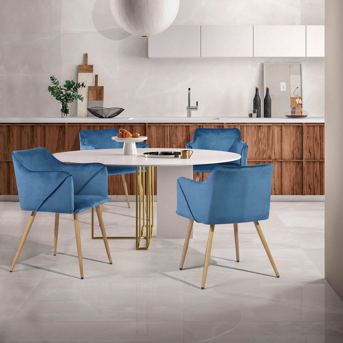 ARMLEHNSTUHL-SET 2 Stück in Samt Metallbeine - Blau/Eichefarben, Holzwerkstoff/Textil (54/75/53cm) - Urban Meuble