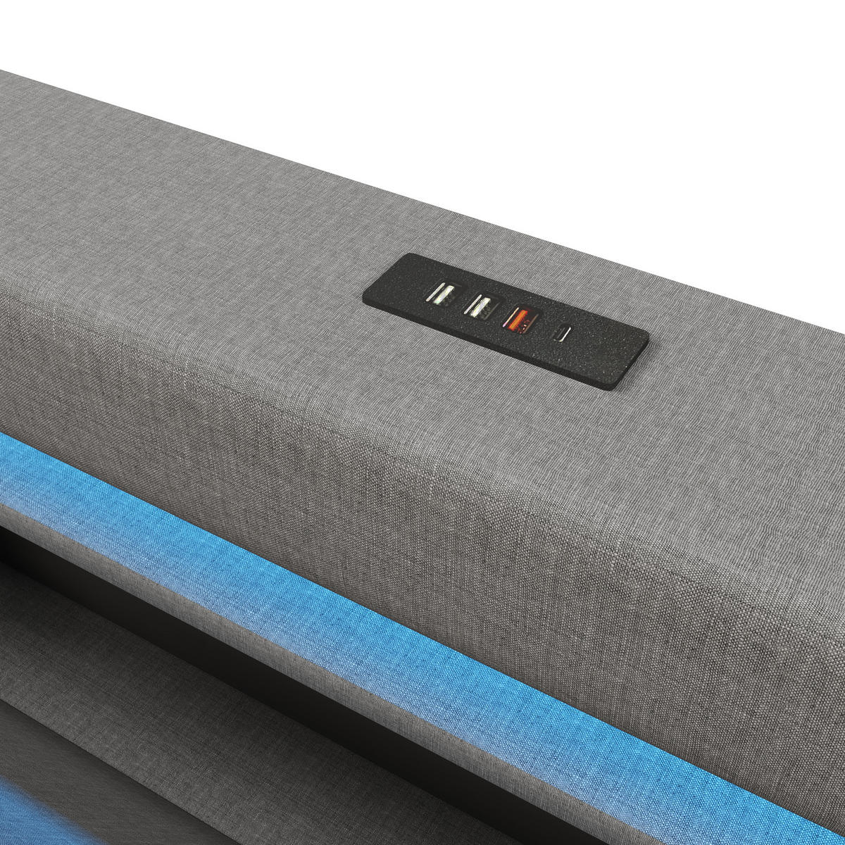 POLSTERBETT 180/200 cm in Grau mit Bettkasten, LED und USB Typ-C aus Leinen - Grau, Holzwerkstoff/Textil (180/200cm) - CHICFURN