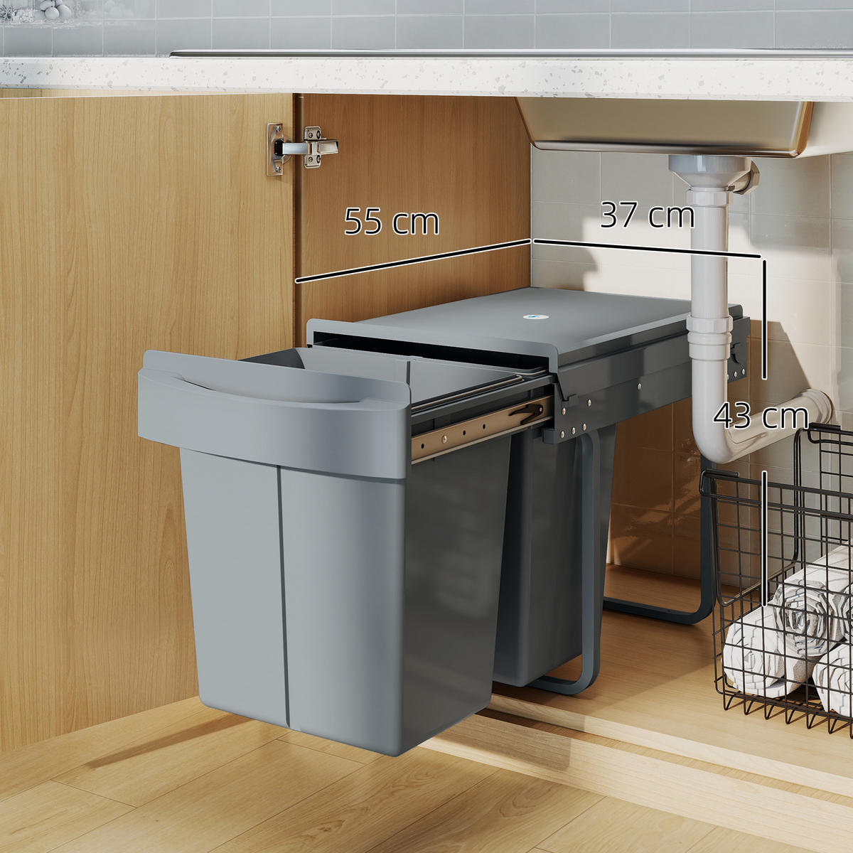 MÜLLEIMER DE-17657 ausziehbar mit 2x20L Fächern Grau - Grau, Kunststoff (33.5/41/52cm) - ComfortXL