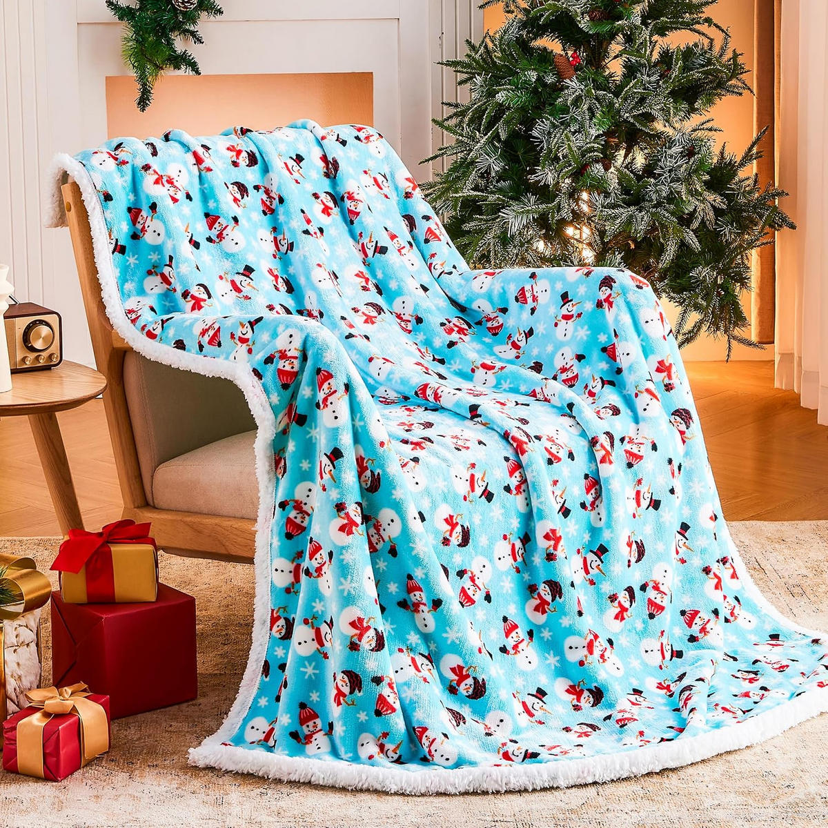 DECKE – Weihnachtsdecke – 150 x 130 cm – Blau - Blau, Textil (150/130cm)