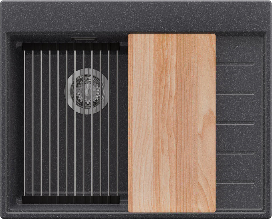 SPÜLBECKEN Sydney, 2-er set Anthrazit 62/50 cm 1 Becken + Ablauf-Set + Küchenzubehörset ab 40er Unterschrank - Chromfarben/Anthrazit, Kunststoff (62/20/50cm) - Primagran