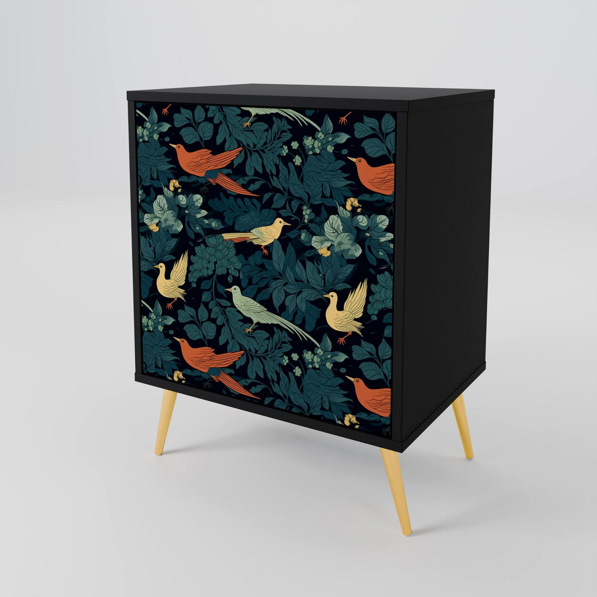 SIDEBOARD FOWL ORNAMENT, Schwarz, 57,5x42x70,5 cm, Schwarze Metall-Sternfüße - Multicolor/Schwarz, Holzwerkstoff/Metall (57.5/70.5/42cm) - SpaceRebels
