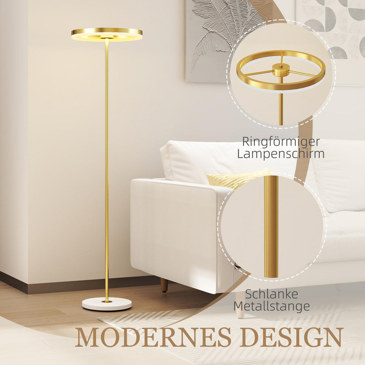 STEHLAMPE LED Wohnzimmer Dimmbar Stehleuchte mit 3 Lichtfarben, Fußschalter - Gelb, Metall (40/40/157.5cm) - HOMCOM