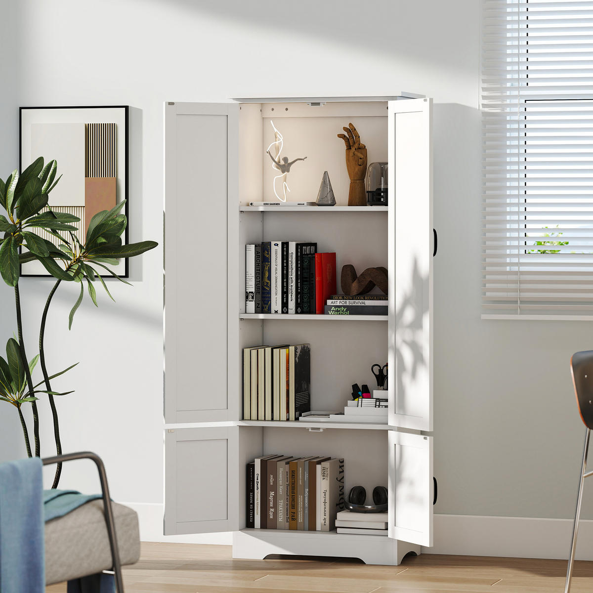 HIGHBOARD DE-11320 3 verstellbare Böden & 2 Türen Weiß - Weiß, Holzwerkstoff (30/153/60cm) - ComfortXL