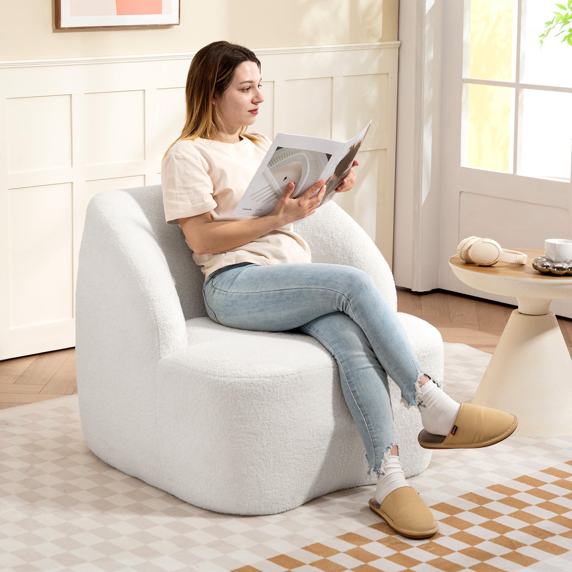 SESSEL Loungesessel mit geschwungenem Design, Polstersessel mit Viles-Optik - Weiß, Kunststoff (81/73.5/82cm) - HOMCOM