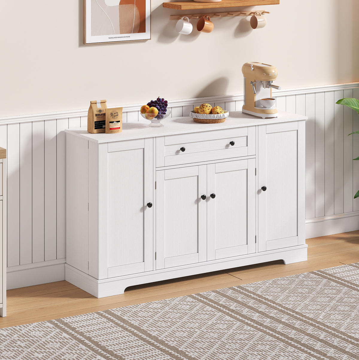 SIDEBOARD mit Schublade 138 cm MDF White 2 Seitenschränke - Beige, Holzwerkstoff (138/85/40cm) - Meubliv